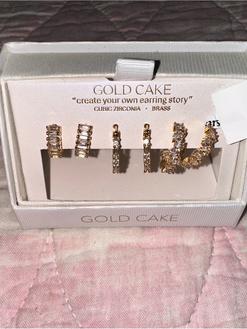 3 Pair of Gold-Tone Cubic Zirconia Stackable Earring Set - by Gold Cake S/M NWT